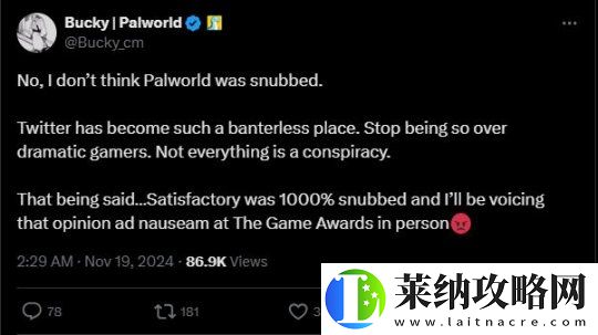 幻獸帕魯未獲TGA提名引玩家不滿